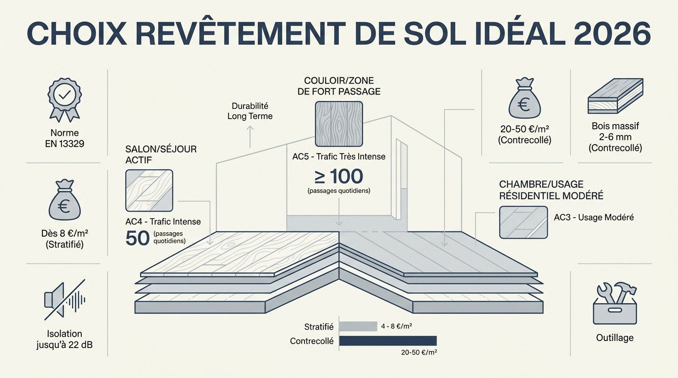 Sélection de différents échantillons de parquets stratifiés et contrecollés pour un intérieur moderne