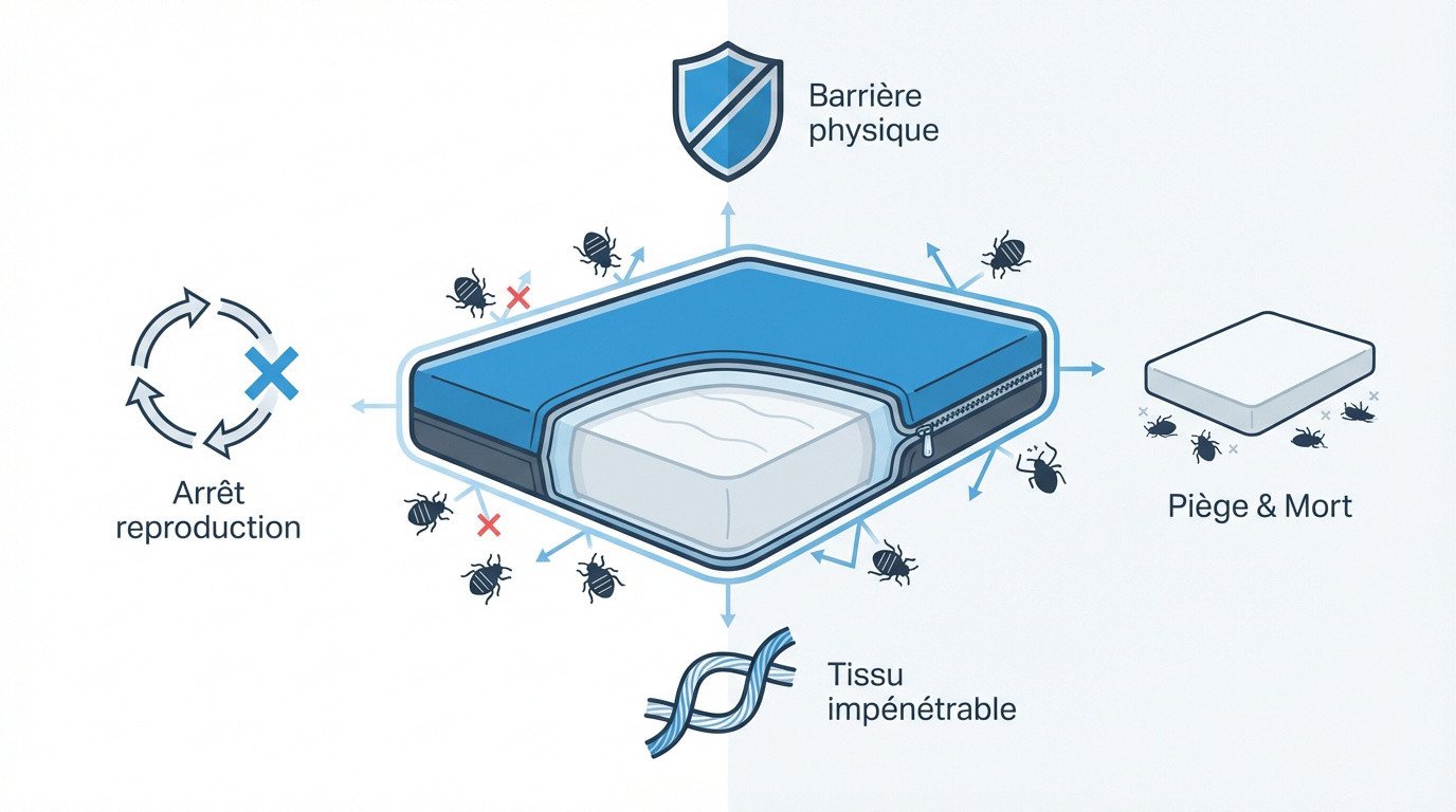 Housse de matelas intégrale offrant une protection et un confinement total contre les punaises de lit
