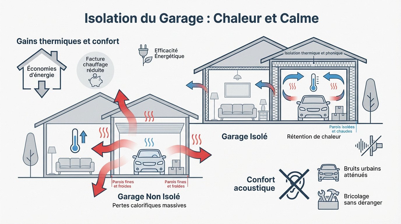 Porte de garage isolée pour un meilleur confort thermique et acoustique