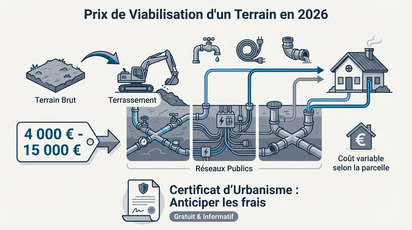 Travaux de raccordement aux réseaux pour la viabilisation d'un terrain à bâtir
