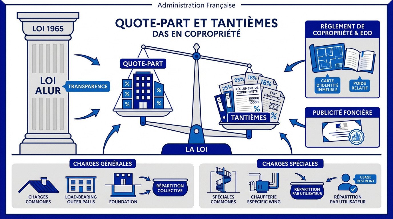 Schéma explicatif de la répartition des tantièmes et de la quote-part en copropriété