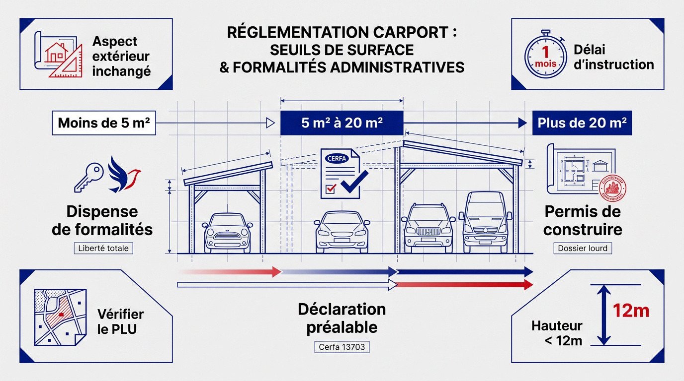 Tableau récapitulatif des seuils de surface pour l'autorisation d'un carport