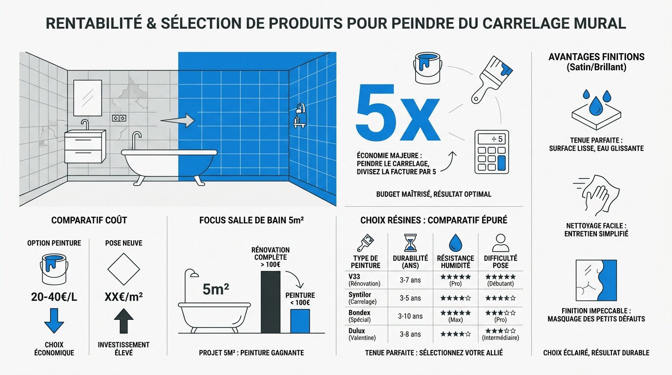 Comparaison de rentabilité entre peinture et remplacement de carrelage mural
