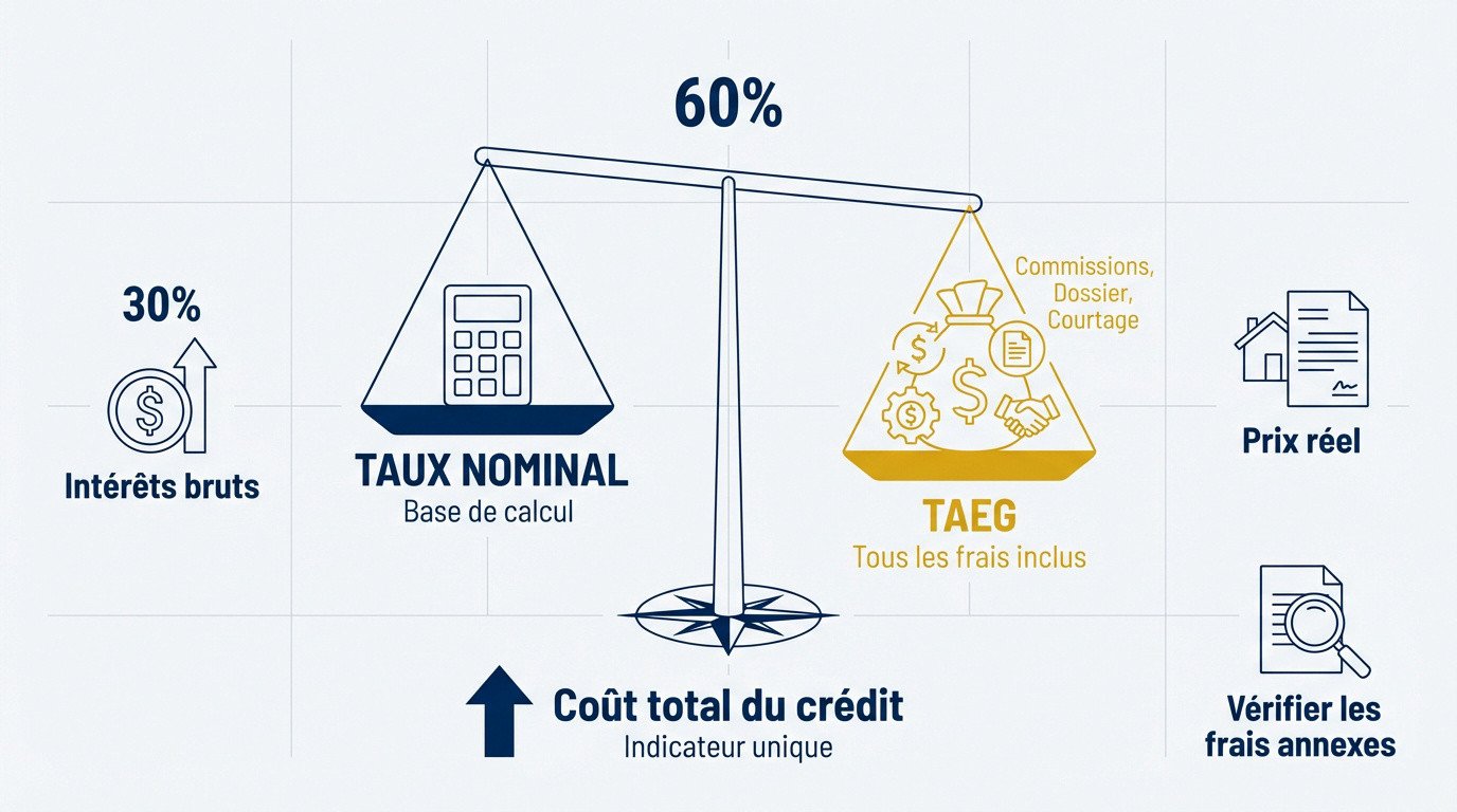 Comparaison entre le taux nominal et le TAEG pour comprendre le coût réel d'un crédit
