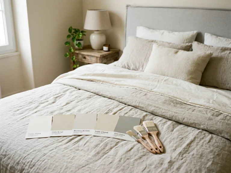 palette couleurs neutres déco chambre adulte beige gris blanc cassé