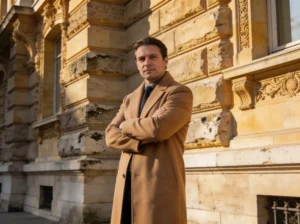 Homme rentier immobilier devant un immeuble