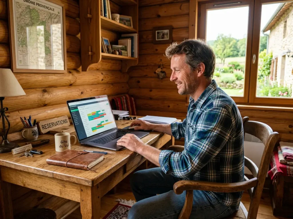 propriétaire gîte France utilisant Itea Prop sur ordinateur portable
