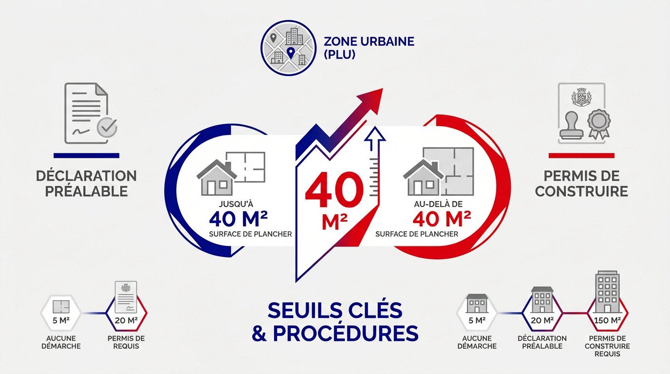 Tableau récapitulatif des seuils de surface pour permis de construire et déclaration préalable