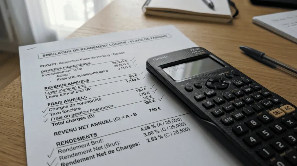 calcul rendement locatif parking simulation rentabilité investissement