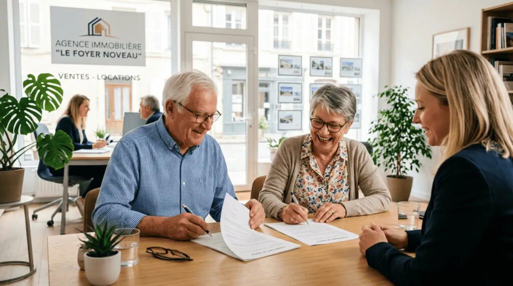 couple senior signe un contrat dassurance emprunteur senior pour un prêt immobilier