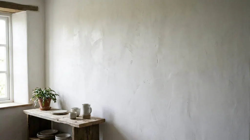 enduit à la chaux intérieur mur lisse blanc naturel