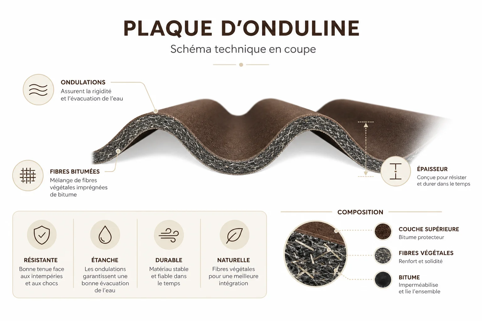 Composition et structure technique d'une plaque d'onduline