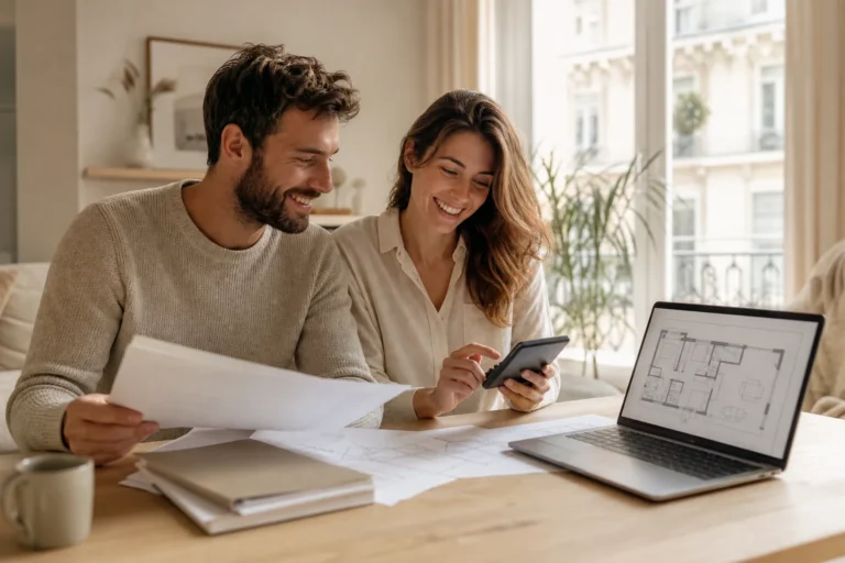couple analysant un investissement locatif rentable sur ordinateur