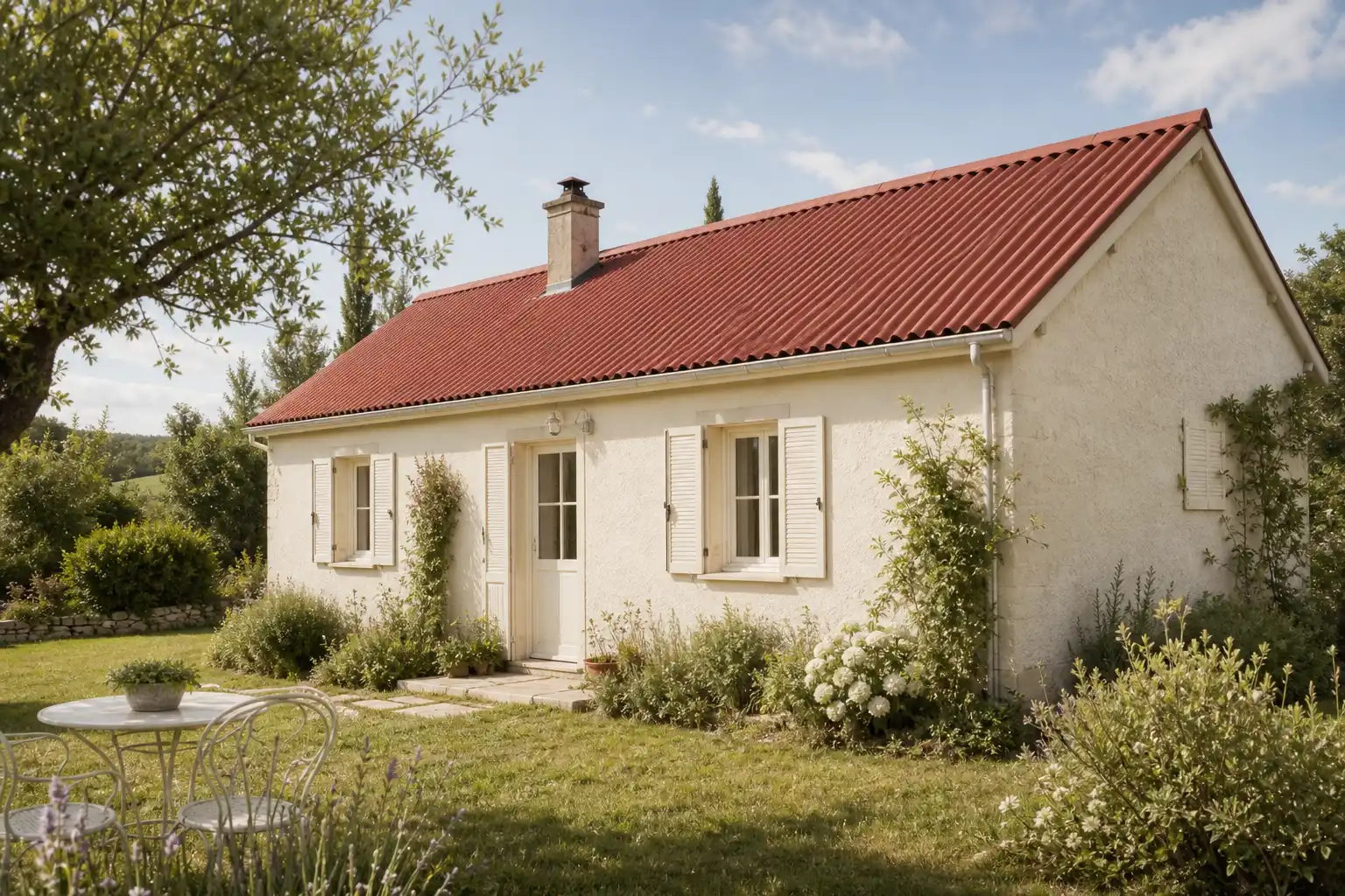 Toiture en onduline sur une maison de campagne