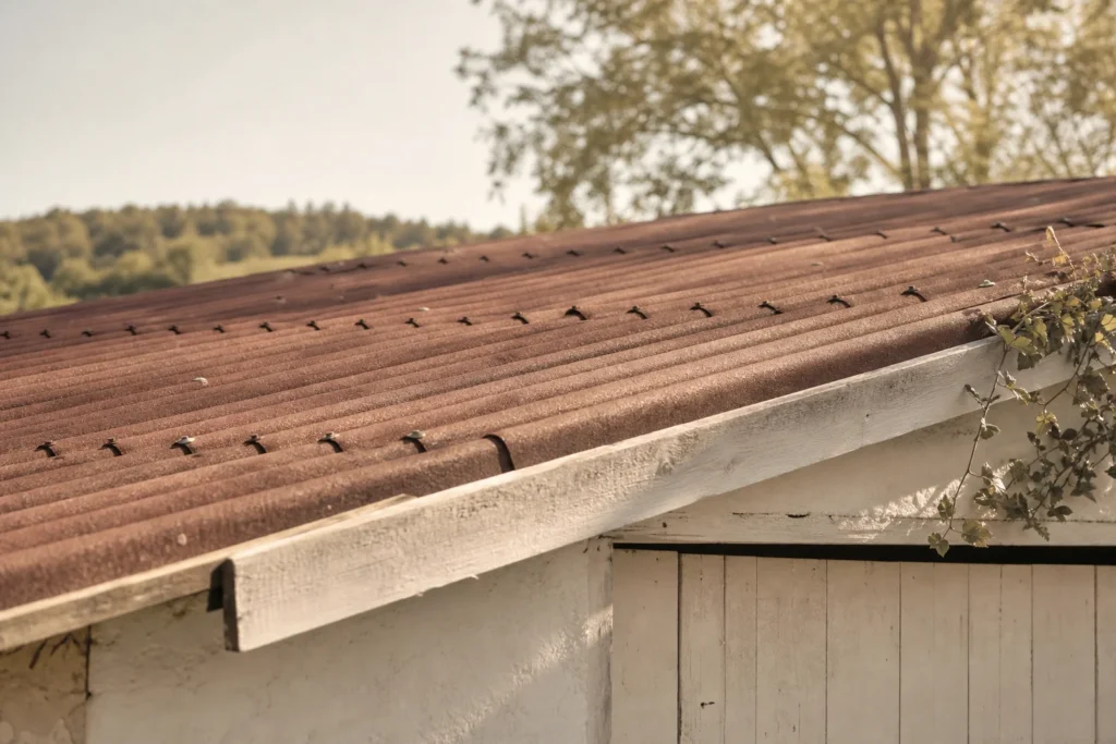 Plaques d'onduline posées sur une toiture de garage