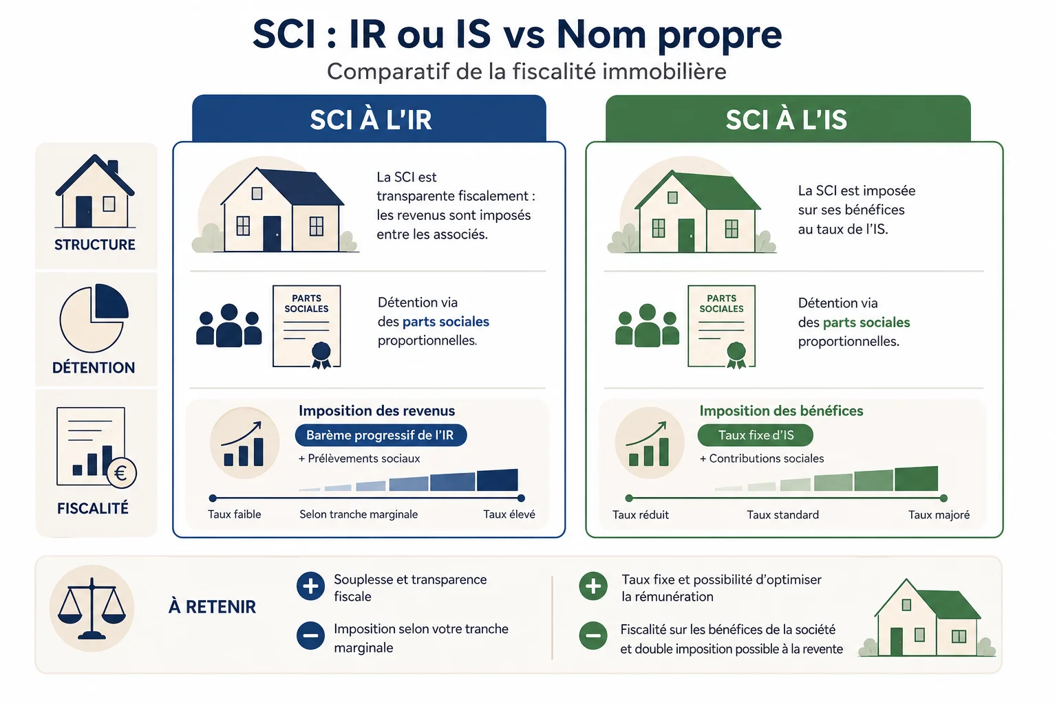 Comparatif fiscal investir en SCI ou nom propre IR IS