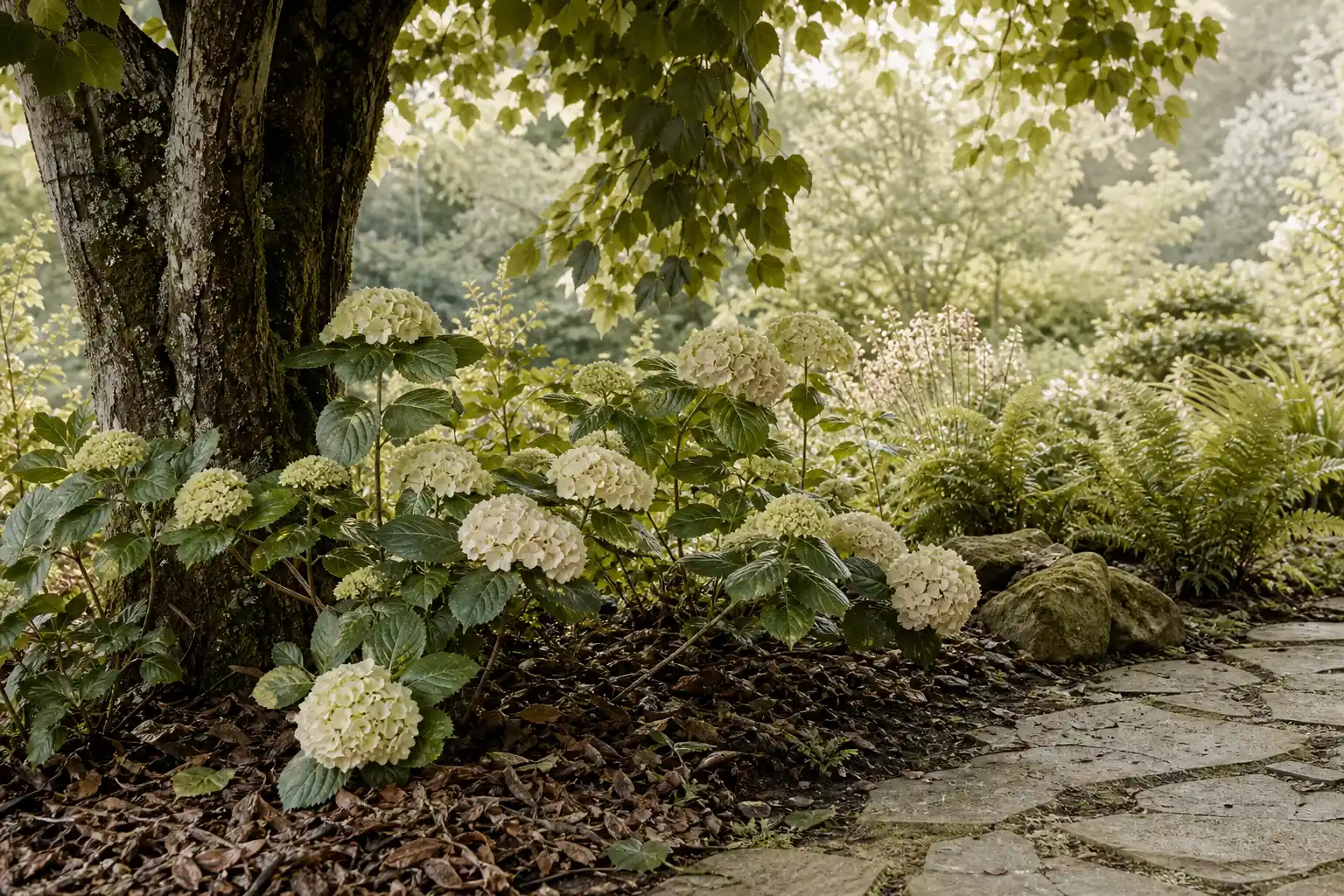 Exposition mi-ombre idéale pour la floraison des hortensias