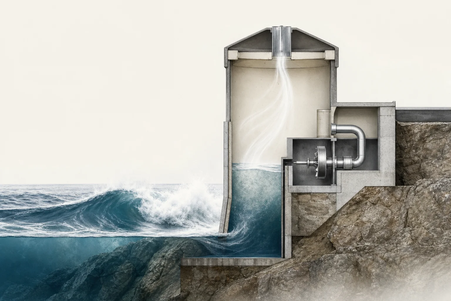 Fonctionnement de l'énergie houlomotrice par colonne d'eau oscillante